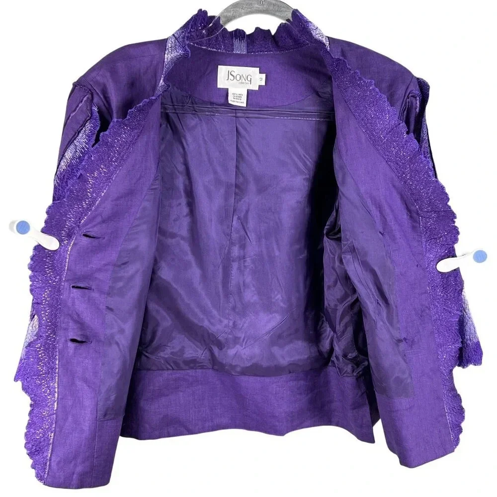 JSong Womens 12 Purple Linen Jacket/Top Skirt Set Angel Wings Design Fairy Goth - Picture 4 of 16